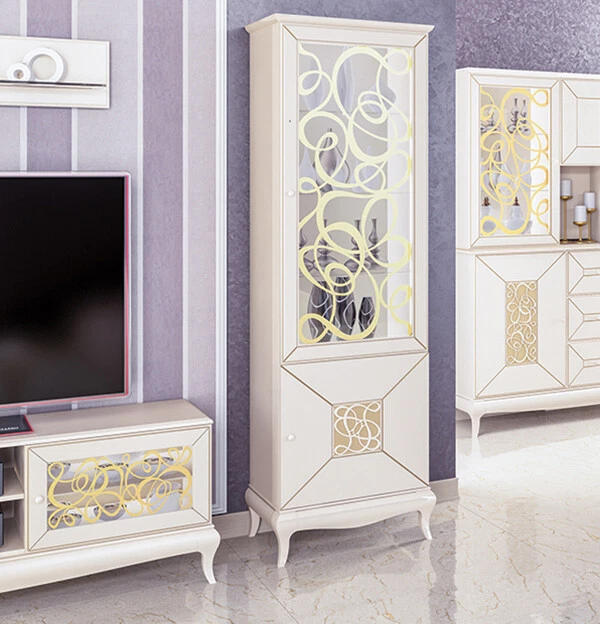 Vetrina vetro armonia vetrina stand 65 cm ornamenti 3D 2 ante crema