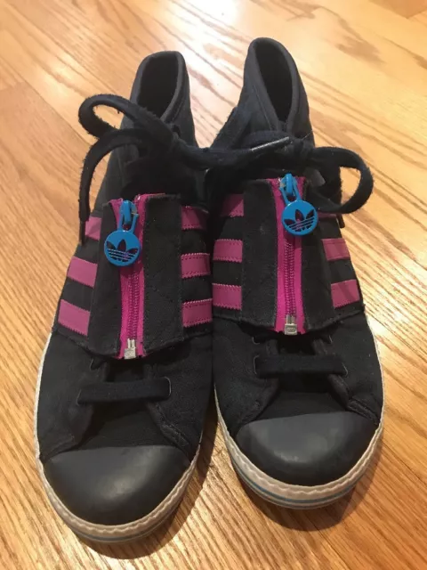 ADIDAS Basketball Hi Tops Hard Court FUCHSIA Stripe Sneakers Womens Shoes Sz 8 #