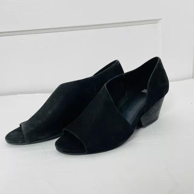 Eileen Fisher D'Orsay Suede Pump Wedge Heel Shoe Womens Sz 7.5 Black Open Toe