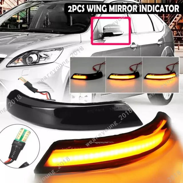 2x LED Dynamic Wing Door Mirror Indicator Turn Signal Light For Ford Focus MK2 3