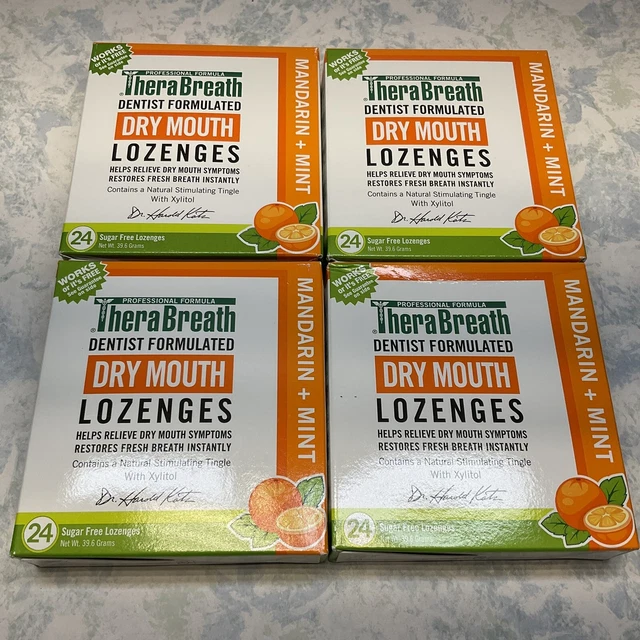 TheraBreath Dry Mouth Lozenges Mandarin+Mint 24 Ct ( Lot of 4 ) Exp 01/25- New