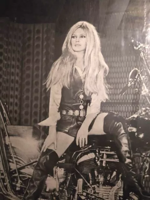Vintage 1967 Brigitte Bardot Harley Motorcycle Poster 32"x42" Hermann Scoop RARE