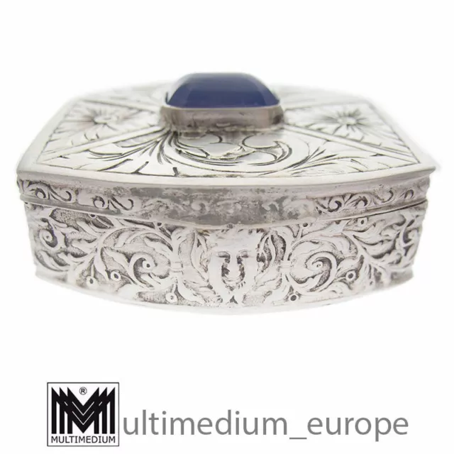 Antike Jugendstil Silber Schnupftabak Pillen Dose Chalzedon Schatulle