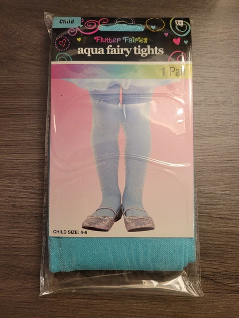 Girls Aqua Blue Shimmer Fairy Tights Costume Dance Dress Up Size 4-6/ Blue