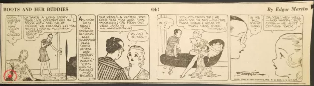 1940 Boots And Her Buddies Comic Strip Edgar Martin Tip Not Coming Back May 30