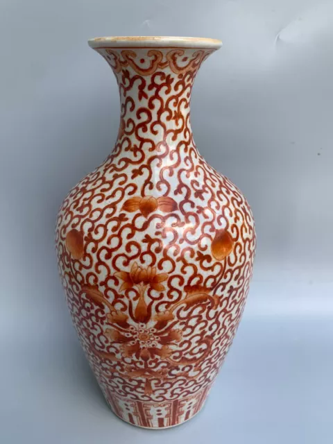 Antique Chinese Red Glazed Porcelain Hand Painted Large Size Vase 19C