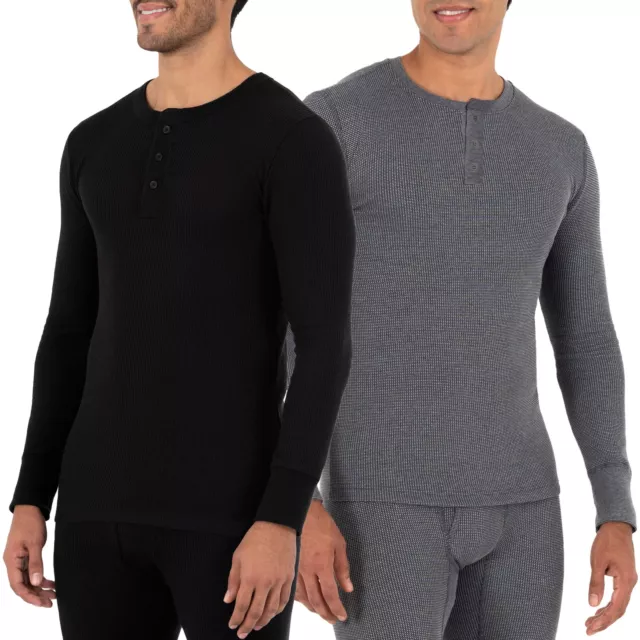 MEN'S RECYCLED WAFFLE Thermal Henley Top 1 & 2 Packs $36.65 - PicClick