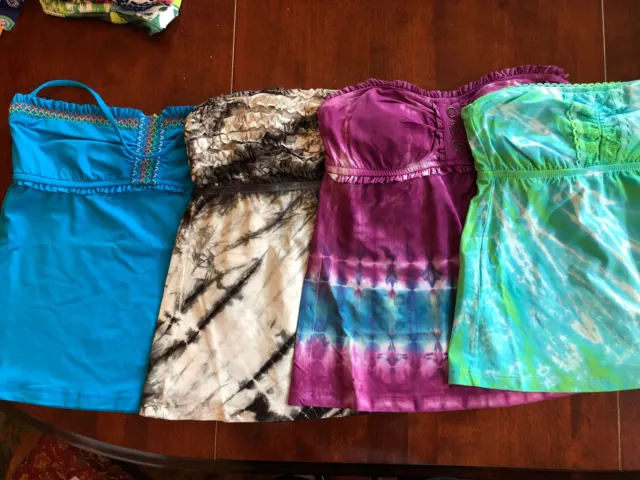 Set of 4-Lucky Brand Tankini Top Swimsuit Swimwear S Small Solid & Tye Dye