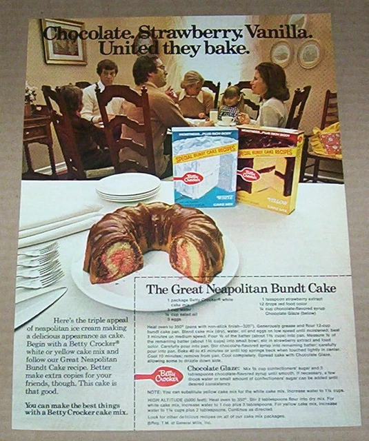 1974 PRINT AD Betty Crocker cake mix family Great Neapolitan Bundt
