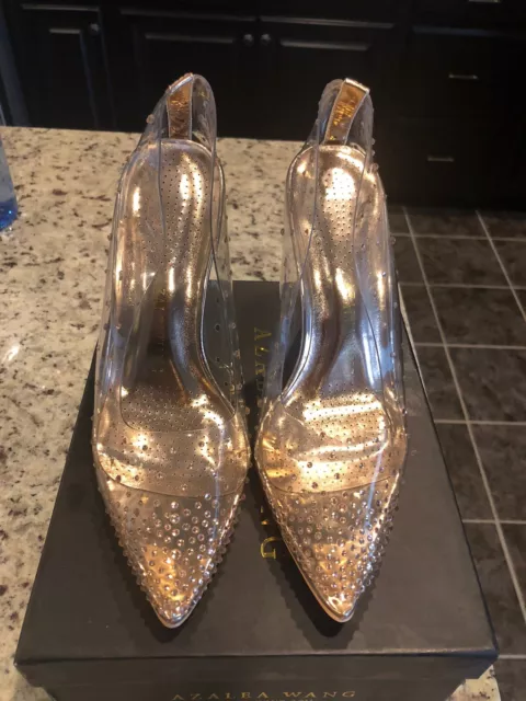 Rhinestone Embellished Plastic Stilettos Pumps. 7M. Pre-owned. Great Condition