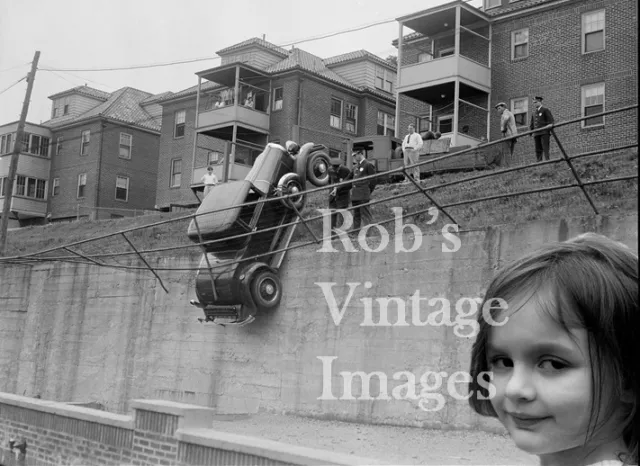 Vintage  Car wreck photo Strange Little girl Police 1930s