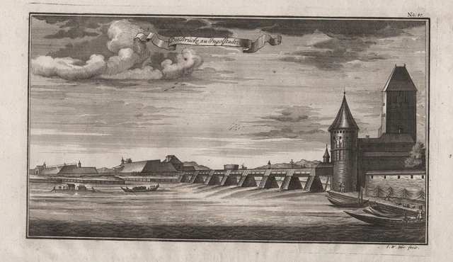 Ingolstadt Donau Donaubrücke Oberbayern Bayern Brücke Kupferstich engraving 1735