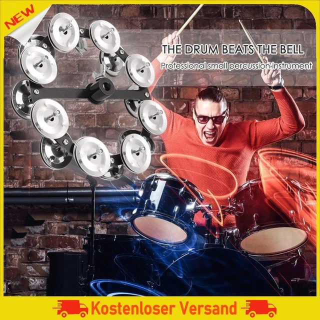 Drum Cymbals Hi Hat Tambourine Steel Bells with Row Jingles Portable Instrument