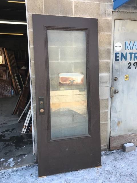 Mead 6 Antique oak egg and dart beveled glass entrance door 35.75 x 84 x 1.75