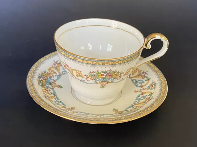 Aynsley Henley England Green Stamp Gold Trim Bone China Tea Cup & Saucer