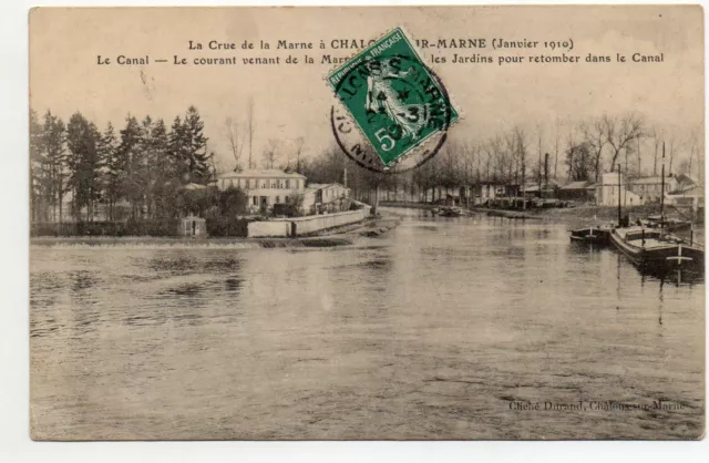 CHALONS SUR MARNE - Marne - CPA 51 - Crue de la Marne 1910 - Le canal - barges