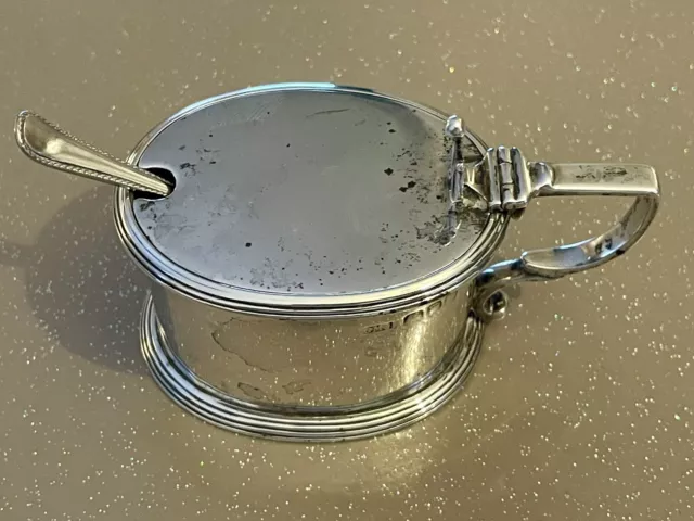 Silver Lidded Salt Cellar With Glass Liner & Spoon. Josiah Williams & co 1895?