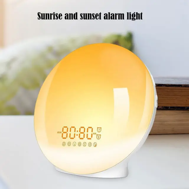 Smart Wake Up Digital Clock 7 Colors Sunrise Sunset FM Radio Table Light