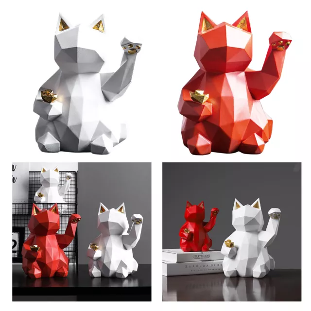 Lucky Cat Animal Resin Statue Home Decor Figurine Sculpture Desktop Ornament