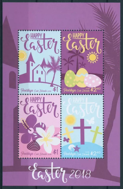 Penrhyn Cook Islands 2018 MNH Easter 4v M/S Churches Flower Eggs Religion Stamps