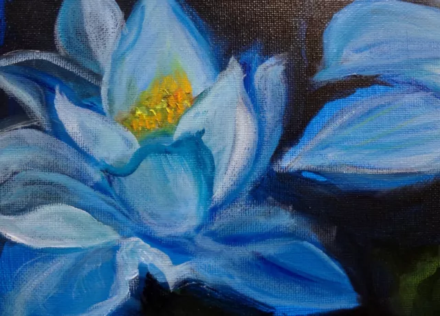 Original Oil Painting, Hawaii Artist, "Stunning Blue Lotus" 3