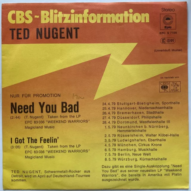 Ted Nugent - Need You bad - 7" near mint - Promo