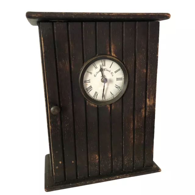 Black Wood Key Holder Wall Cabinet With Clock Distressed 8 Hooks Farmhouse