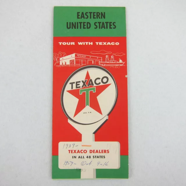Vintage Texaco Oil Gas Road Map Eastern United States Red & Green RARE