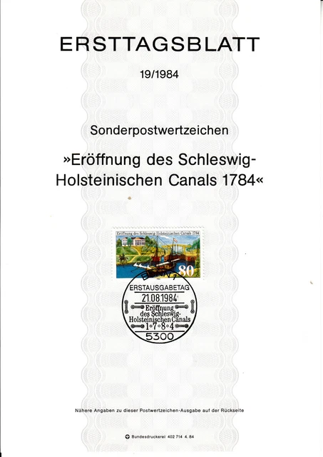 Deutschland Schleswig-Holstein Canal ETB Mi 1223, Bonn 21.08.84