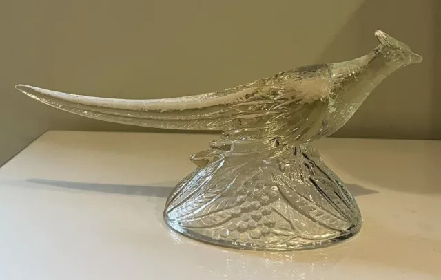 Vtg K.R. Haley Ring Neck Pheasant Clear Art Glass Figurine Bird 11 3/4" L x 5.5H