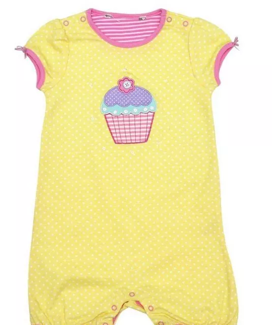 Ex John Lewis Girls Yellow Cupcake Cotton Romper Bodysuit Vest Age 3/6  Months