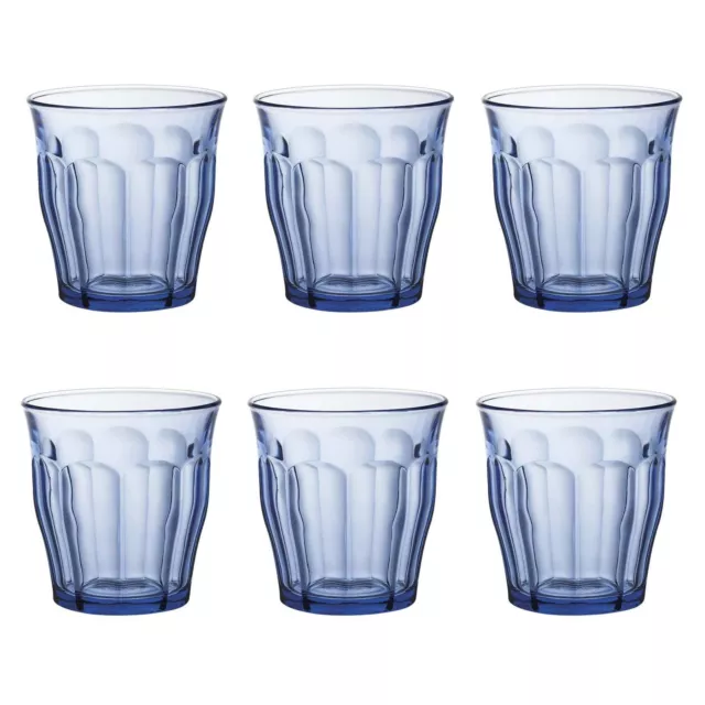 Duralex Picardie Glass Juice Water Tumblers Glasses Set Blue 250ml x6