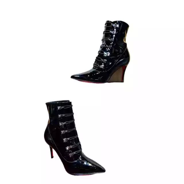 NEW CHRISTIAN LOUBOUTIN Frenchissima Black Lace Up Point Toe Boots