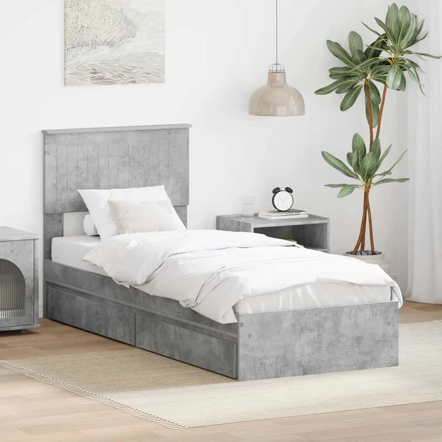 BED FRAME WITH Drawer Concrete Grey 75 x 190 cm Engineered Wood vidaXL ...