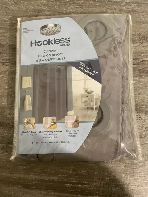 NEW Hookless Shower Curtain Grey 71Wx74L
