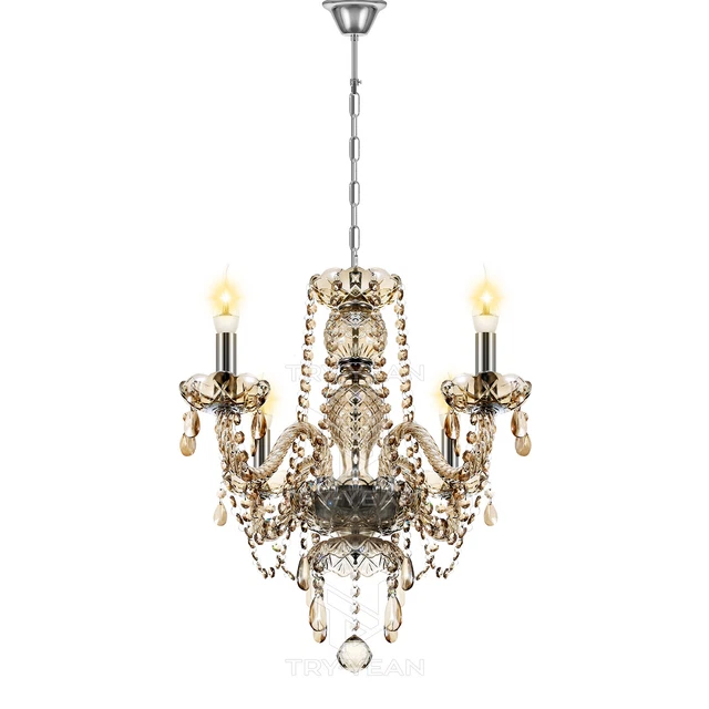 4 Arms Cognac Crystal Glass Chandelier Ceiling Light Drop Pendant Lamp 2