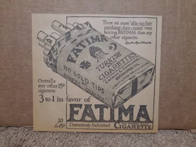 1915 Fatima Turkish Blend Cigarettes Tobacco Newspaper Pack Ad