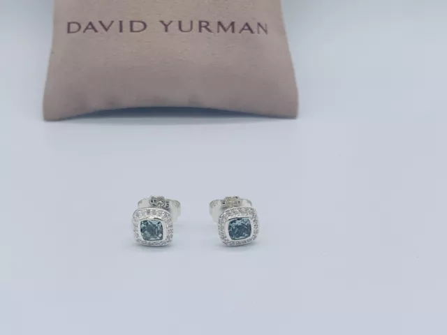 David Yurman Sterling Silver Petite Albion Earrings Prasiolite & Diamonds 5x5mm