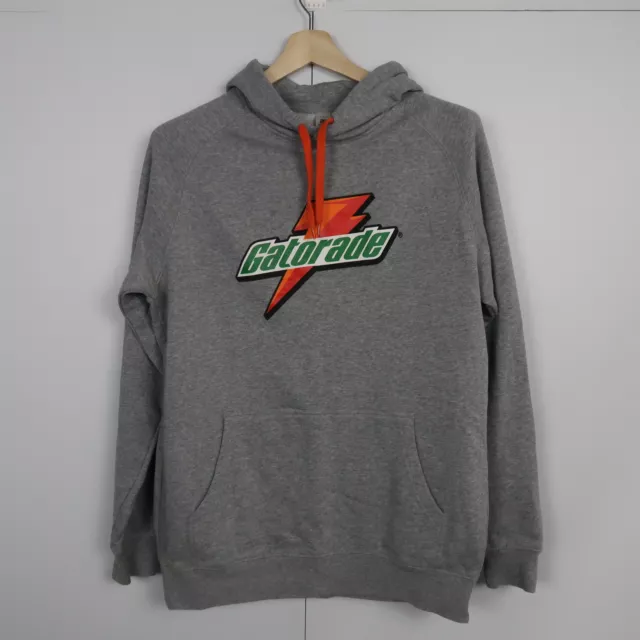 Gatorade Mens Hoodie Sweater Size M Grey Big Logo Pockets Pullover Jumper
