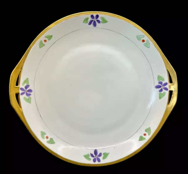 Vintage D&B Germany Jorgensen Porcelain Plate Handled Gold Rim Floral Art Deco