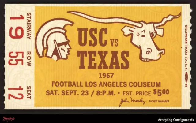 Vintage September 23rd 1967 USC Trojans Texas Longhorns Ticket Stub OJ Simpson