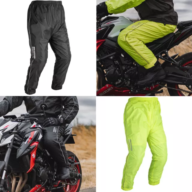 Oxford Rainseal Motorcycle Bike Over Trousers Hi-Vis Black Yellow All Weather