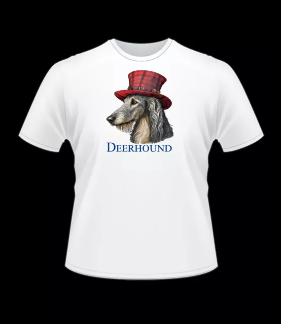 Deerhound dog tartan Scotland Scottish T Shirt XS S M L XL XXL XXXL top hat