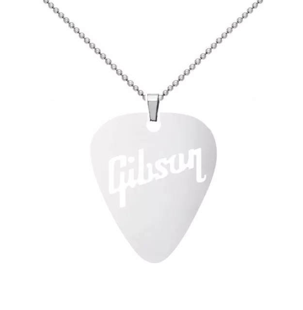 COLLIER Pendentif métal argenté - Gravure logo Gibson - stainless steel -