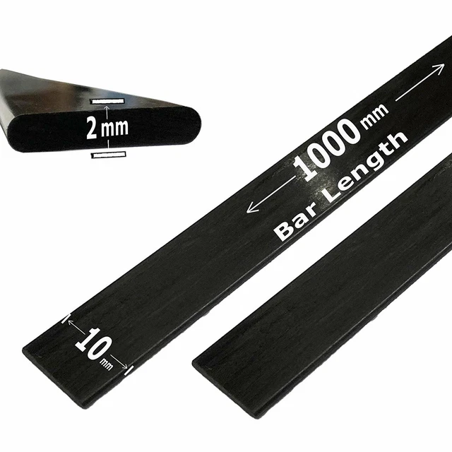 (4) 2mm x 10mm 1000mm - PULTRUDED-Flat Carbon Fiber Bar. 100% Pultruded high...