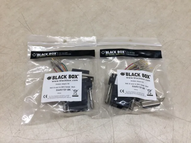 Lot of 2 Black Box FA4515-BK 8 Wire RJ45 to DB15 Female Black Modular Adapter