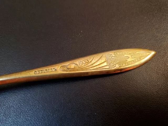 Offical 1933 World's Fair Chicago Souvineer Spoon - Origold 2