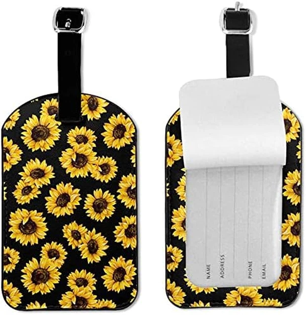 Hipster Golden Sunflowers Luggage Tag with Privacy Cover, Leather Suitcase Bag T