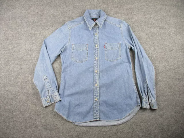 Levis Shirt Womens S Blue Jean Long Sleeve Button Up Distressed Sun Faded