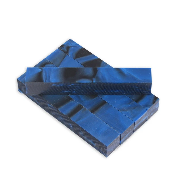Pluma de acrílico en blanco, azul perla medianoche con líneas negras, paquete de 5, torneado de madera heredado